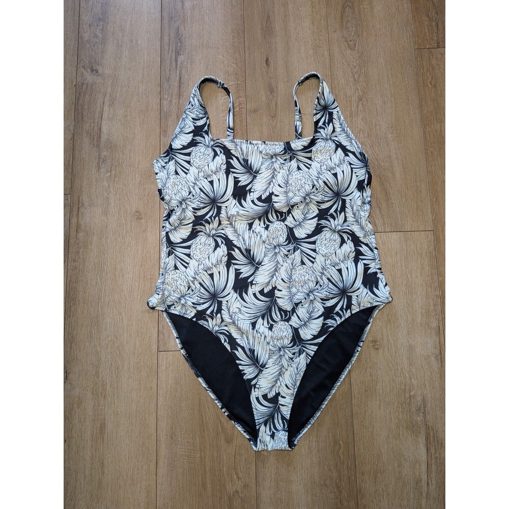 Old Navy Tropical Pineapple One Piece Swimsuit Adj Straps Black White XXL 2XL